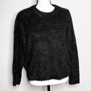 FRNCH Paris Shimmy Black and Silver Fuzzy Long Sleeve Sweater Size S/M